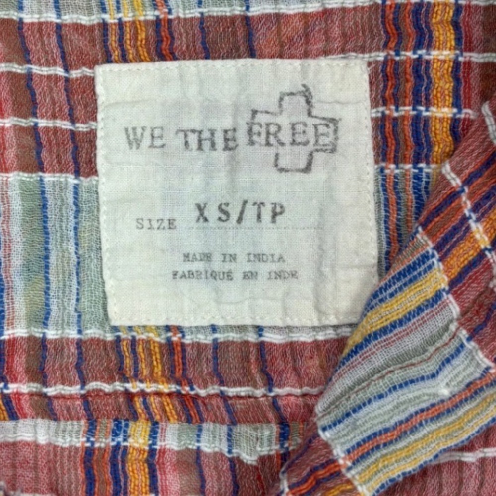 We The Free Free People Plaid Button Down Shirt Red Blue Cotton XS - Picture 5 of 10
